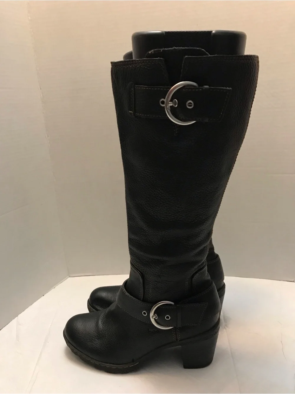 boc Black Over-the-Knee Leather Boots with Buckle Accent
